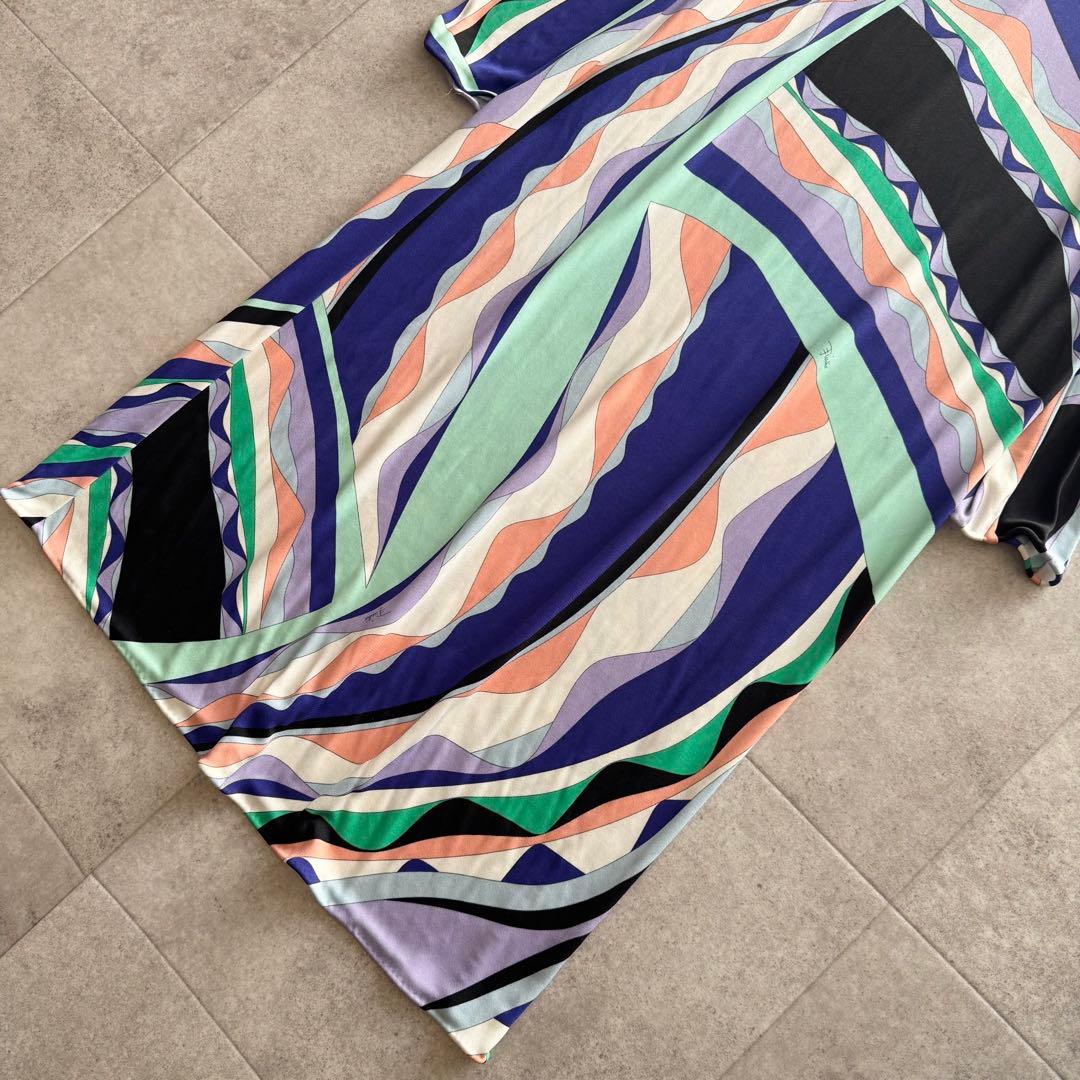 現行　エミリオプッチ　ワンピース　ベルト　収納袋　総柄　青色　タグ付き　40