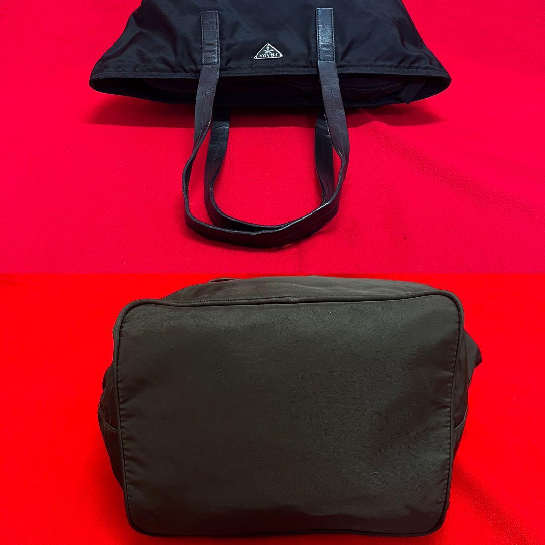 本物.美品　PRADA プラダ　革×ナイロン　トート　バッグ 通勤.通学 黒