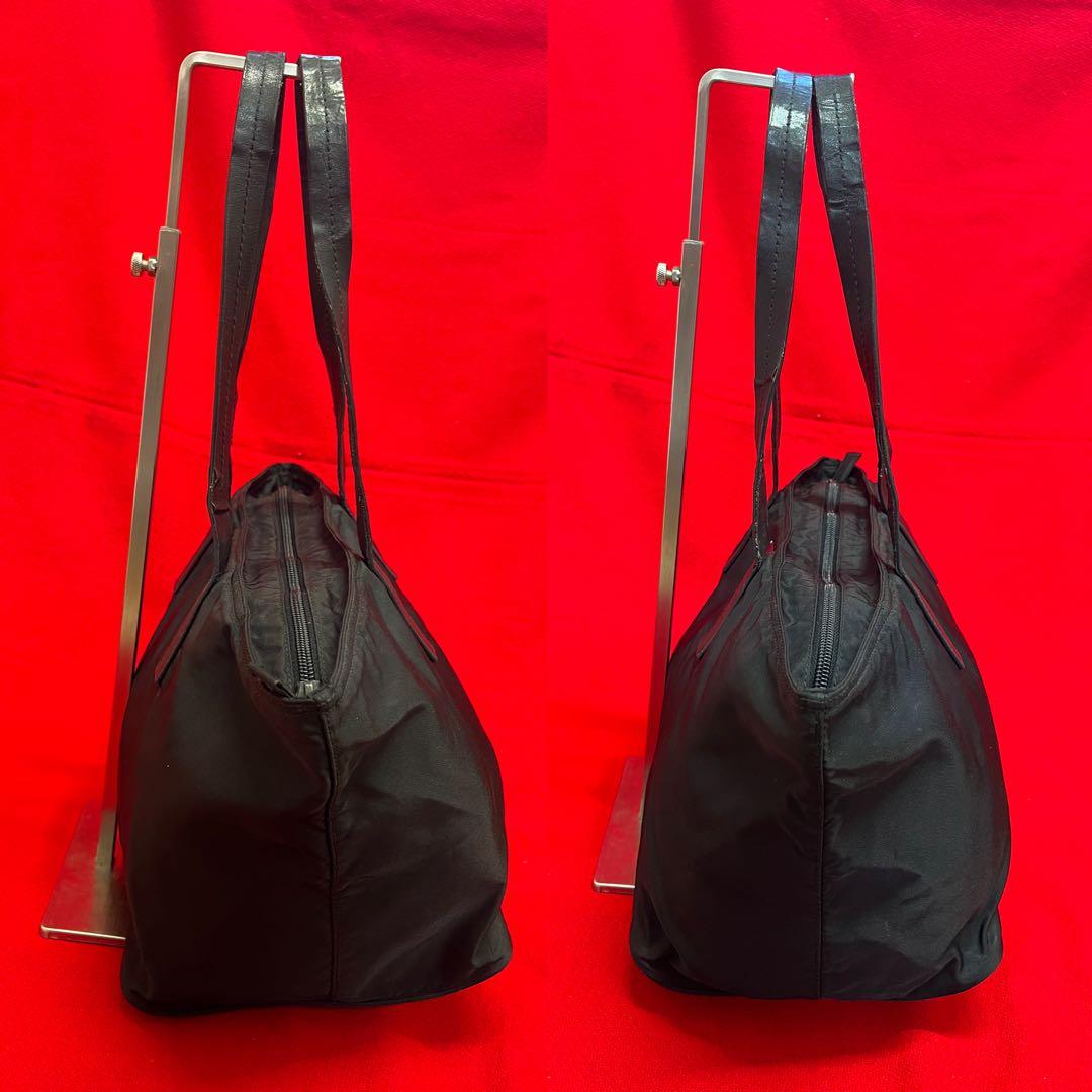 本物.美品　PRADA プラダ　革×ナイロン　トート　バッグ 通勤.通学 黒