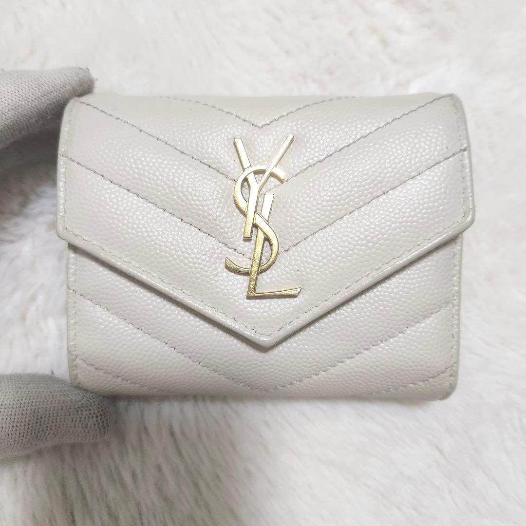 ✨極美品　現行デザイン✨サンローラン　三つ折り　カサンドラ　キャビアスキン