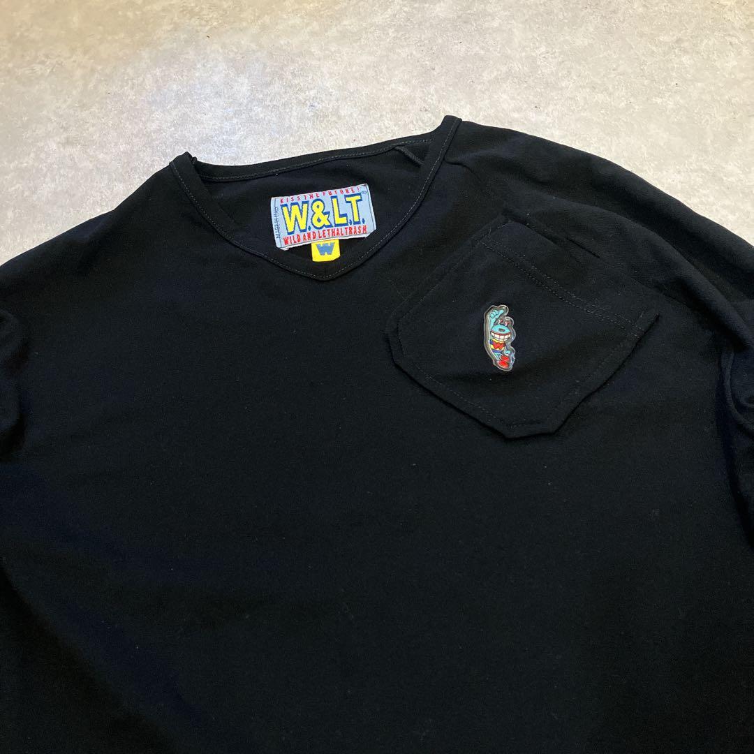 W&LT、パクパク、長袖Tシャツ、カットソー、ブラック、M