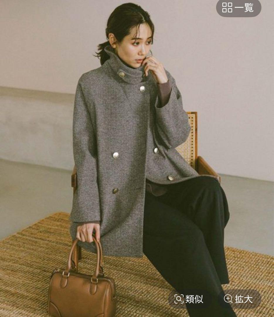 グローバルワーク軽やかストレッチ襟2WAYミドルコート　グレーミニフェリボーン