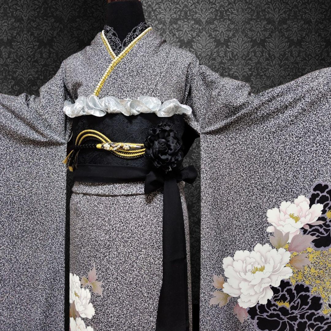 お直し無料☆振袖フルセット・成人式・大輪牡丹・金駒刺繍・金彩加工・モード系