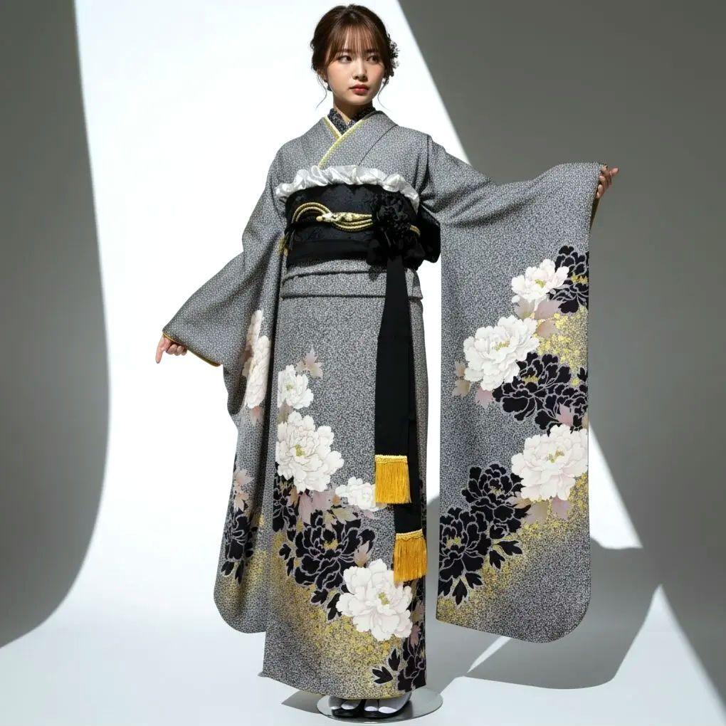 お直し無料☆振袖フルセット・成人式・大輪牡丹・金駒刺繍・金彩加工・モード系