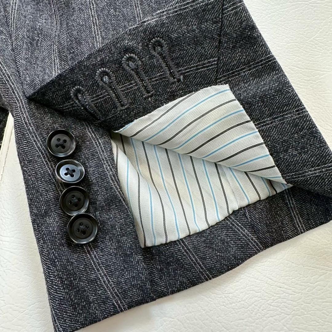 美品✨SHIPS 高級生地ゼニア ストライプ スーツ 総裏 本切羽 48 L相当