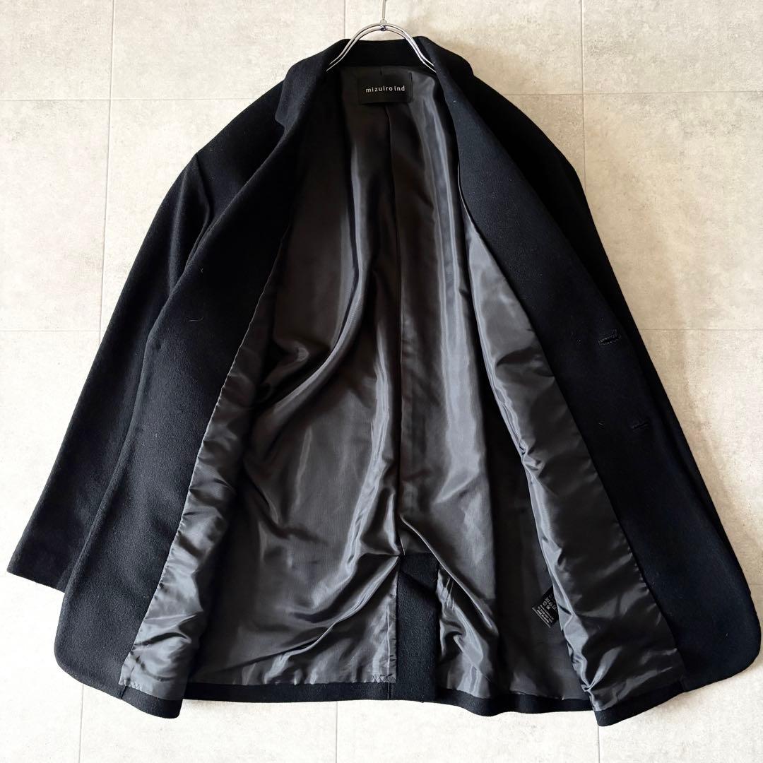 極美品✨️ミズイロインド チェスターコート フリー ブラック ウール ミドル丈