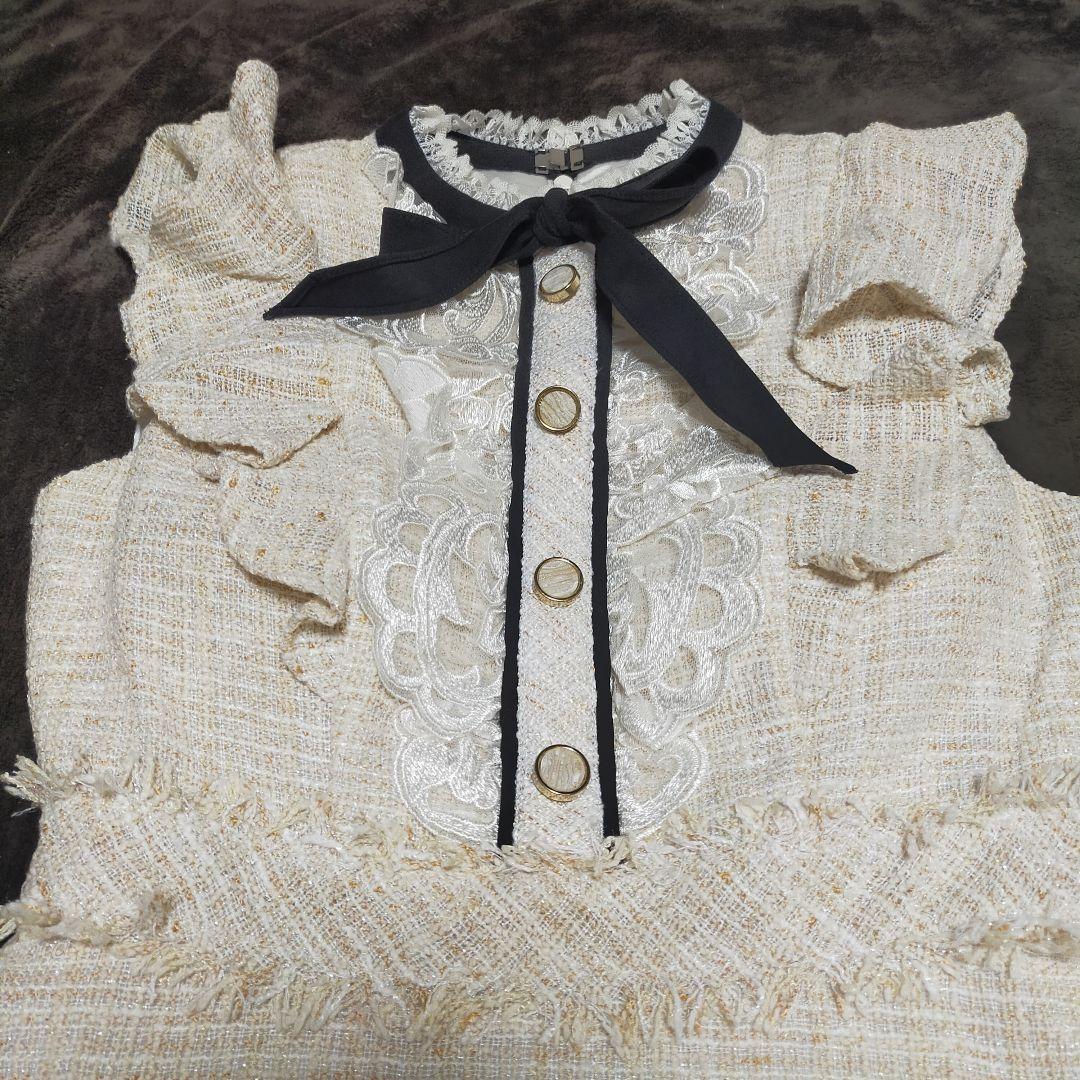 【上品ドレス☆】ローブドフルール 首元リボン×ツイードフレアドレス　◎