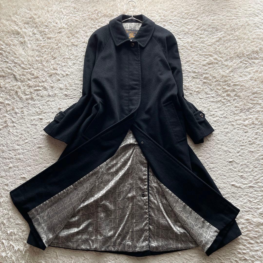 【美品】バーバリー チェスターコート 金タグ マキシ丈 カシミヤ シルク 黒