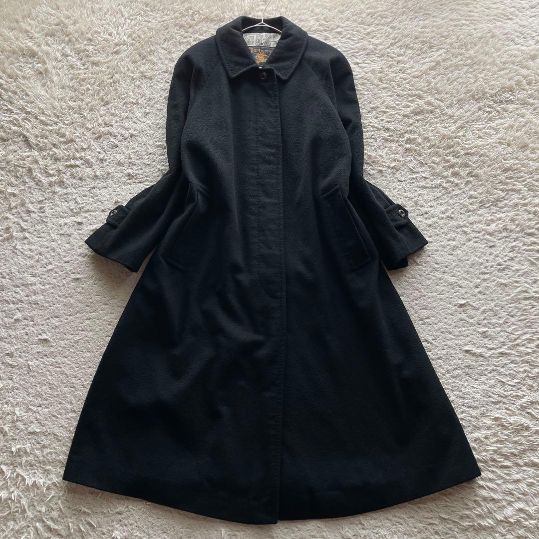 【美品】バーバリー チェスターコート 金タグ マキシ丈 カシミヤ シルク 黒