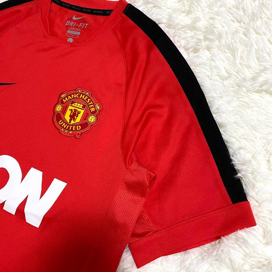 ナイキ　マンチェスターU　ゲームシャツ　Tシャツ　刺繍ロゴ　レッド　L