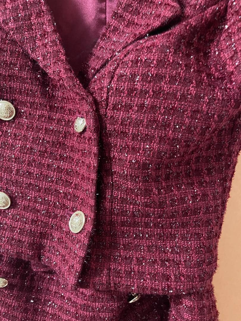 バーガンディ ツイードジャケット&スカートセット sugar an キャバドレス