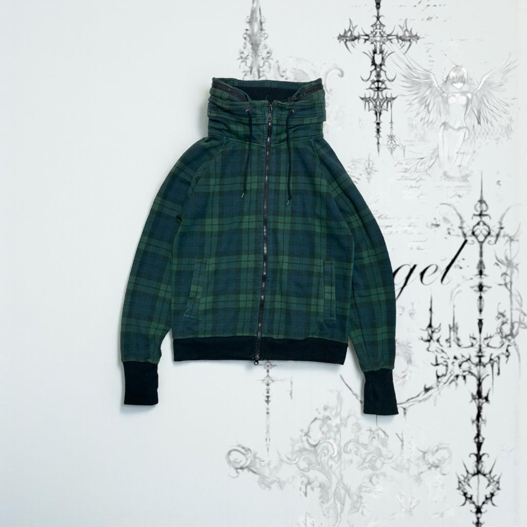 平成ギャル y2k 緑チェック ハイネック Wジップ フェアリーグランジ ロック