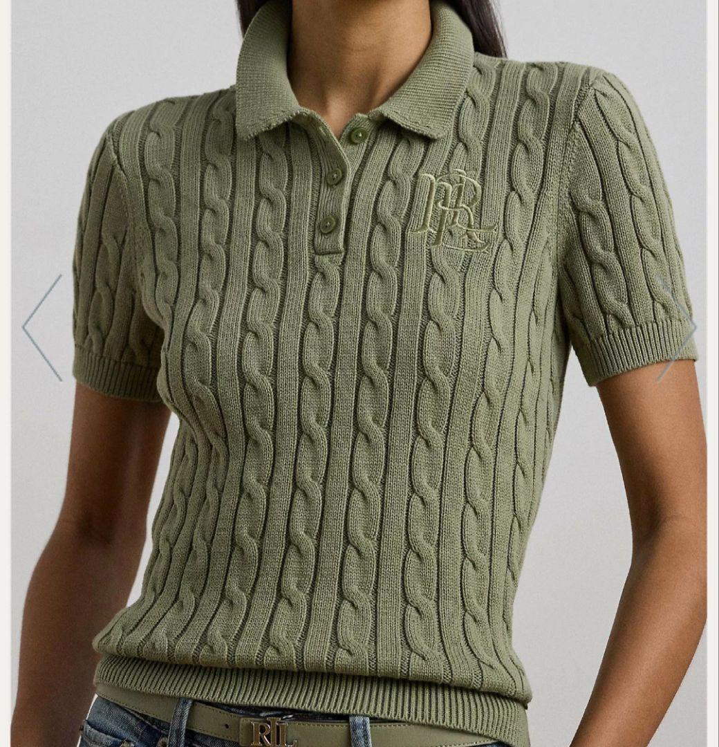 ローレンラルフローレン　ロゴ刺繍　ケーブルニット　半袖ポロシャツ　新品
