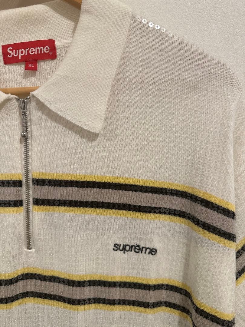 トップス Supreme XL Sequin Stripe Zip Polo