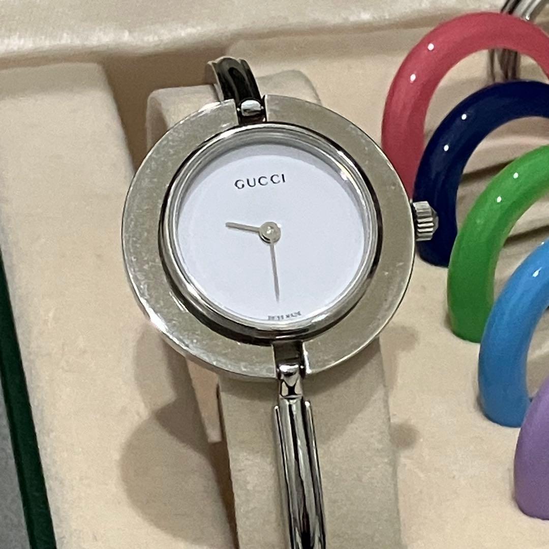 美品 GUCCI グッチ チェンジベゼル シルバー レディース 腕時計 稼働品