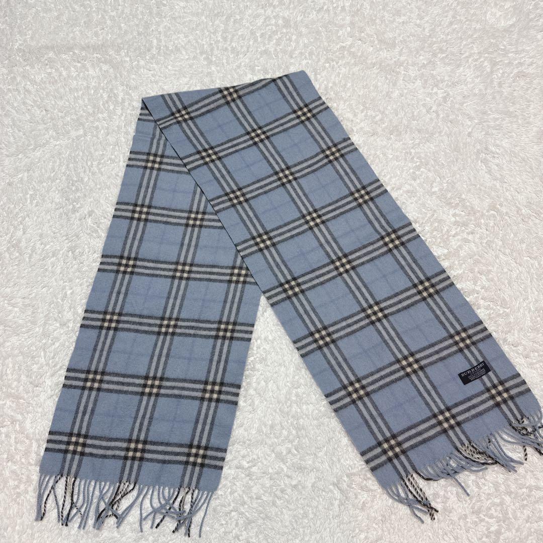 美品！BURBERRY マフラー　カシミヤ100% ノバチェック　ライトブルー