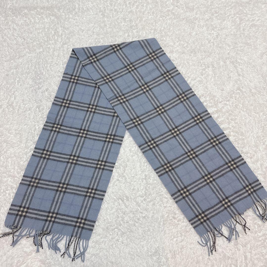 美品！BURBERRY マフラー　カシミヤ100% ノバチェック　ライトブルー