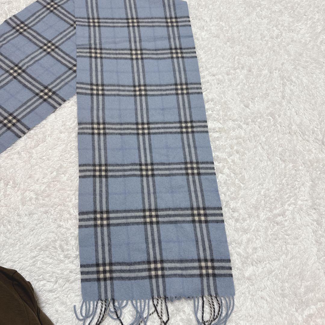 美品！BURBERRY マフラー　カシミヤ100% ノバチェック　ライトブルー