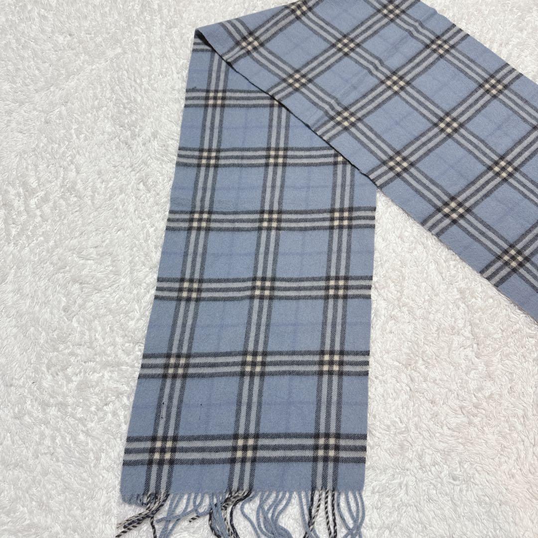 美品！BURBERRY マフラー　カシミヤ100% ノバチェック　ライトブルー