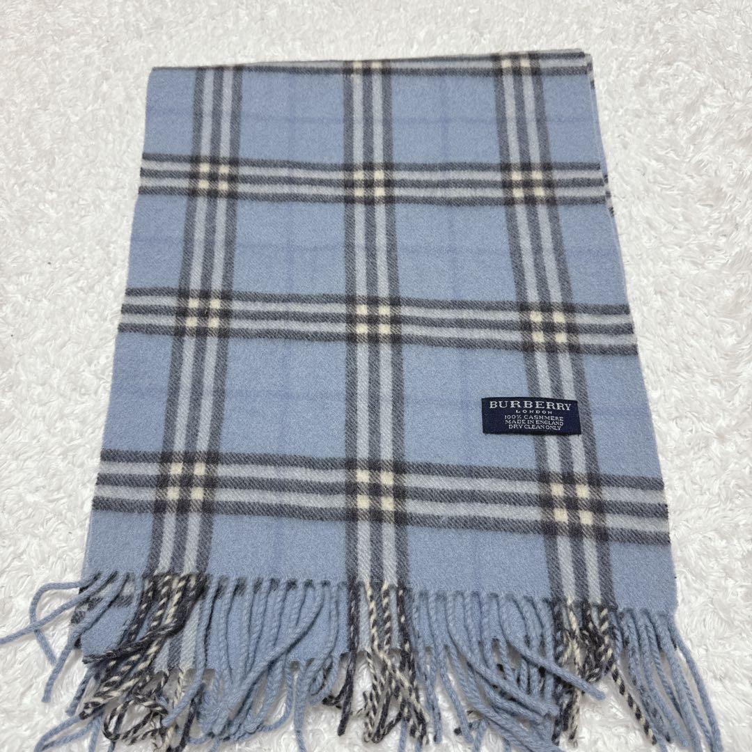 美品！BURBERRY マフラー　カシミヤ100% ノバチェック　ライトブルー