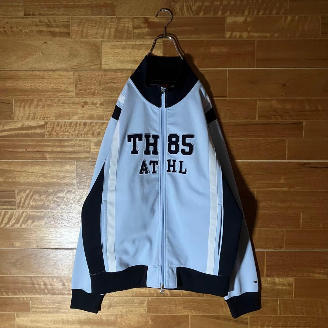 トミーヒルフィガー　トラックジャケット　ジャージ　水色　ネイビー　刺繍　L〜XL