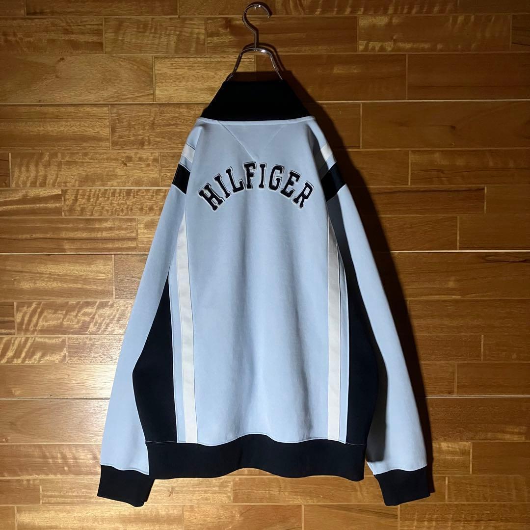 トミーヒルフィガー　トラックジャケット　ジャージ　水色　ネイビー　刺繍　L〜XL