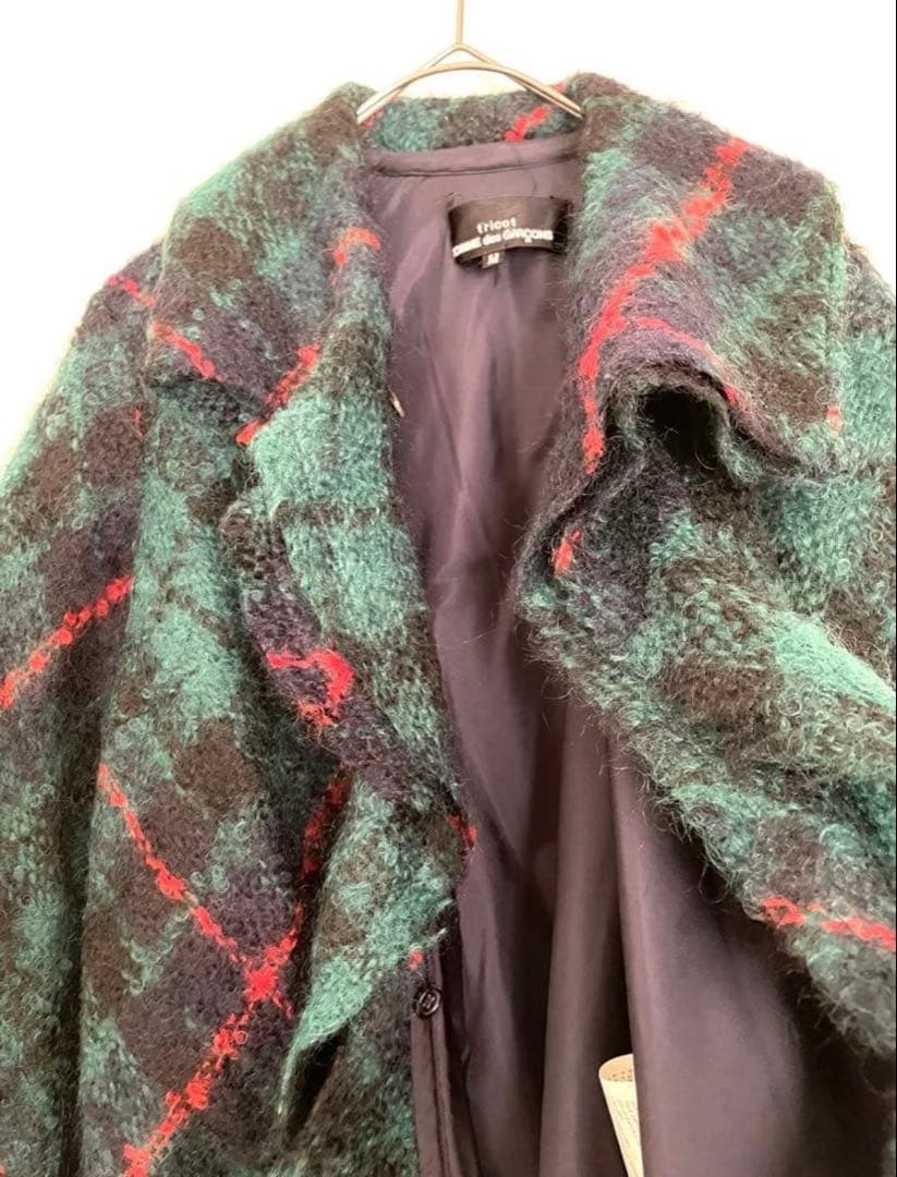 トリココムデギャルソン　モヘヤ混紡タータンチェック断ち切りジャケット チェック