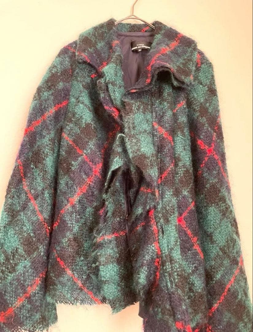 トリココムデギャルソン　モヘヤ混紡タータンチェック断ち切りジャケット チェック