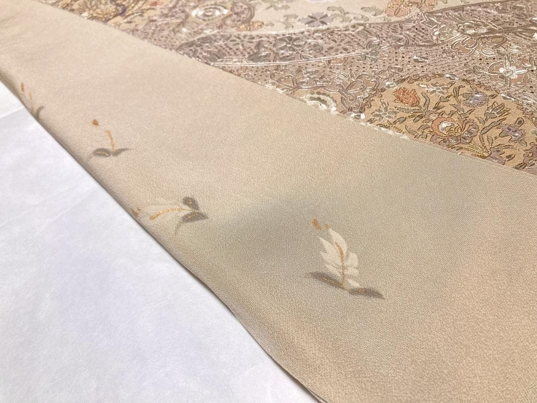 汕頭 蘇州 相良 総刺繍 中国三大 訪問着 袷 正絹 ベージュ クリーム1393