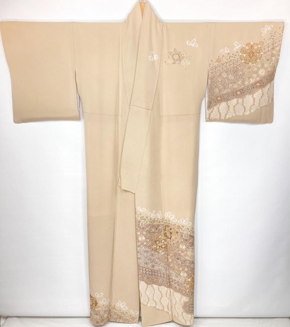 汕頭 蘇州 相良 総刺繍 中国三大 訪問着 袷 正絹 ベージュ クリーム1393