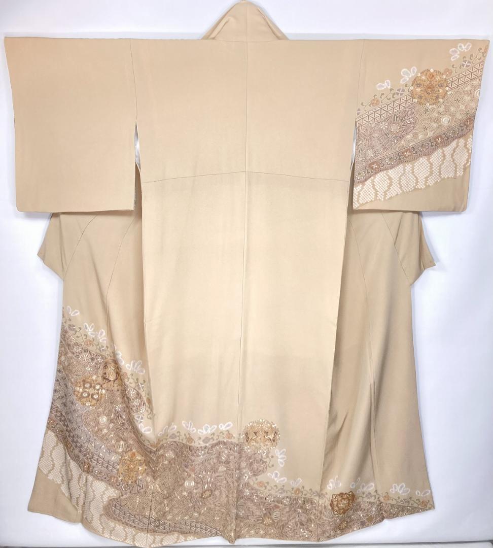 汕頭 蘇州 相良 総刺繍 中国三大 訪問着 袷 正絹 ベージュ クリーム1393