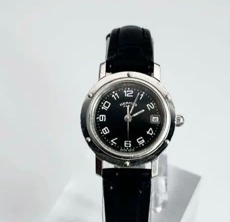 エルメス HERMES クリッパー　CL4.210 稀少BLK文字盤 新品ベルト