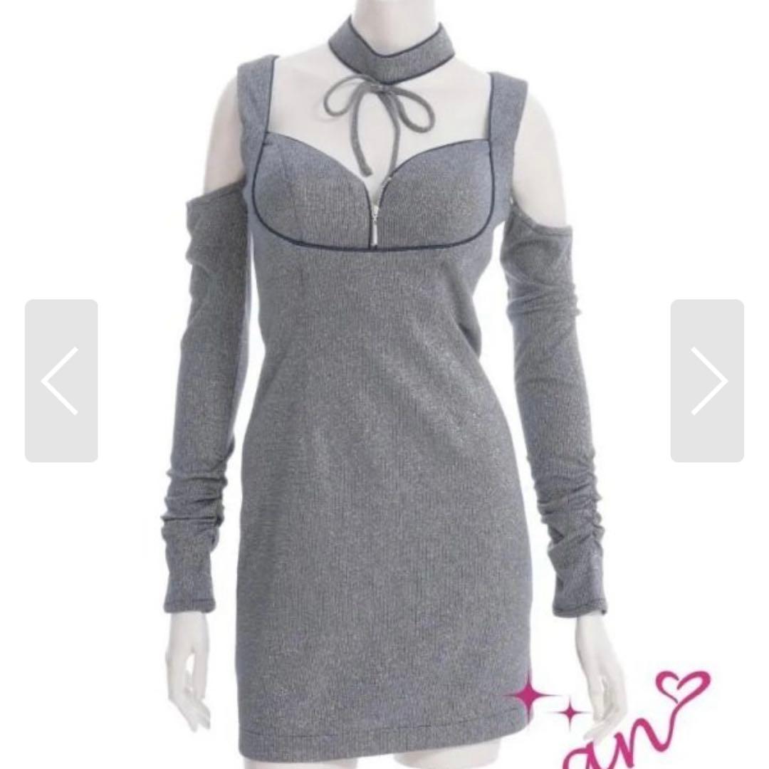 【週末セール】an キャバ ドレス ネイビー 長袖 チョーカー