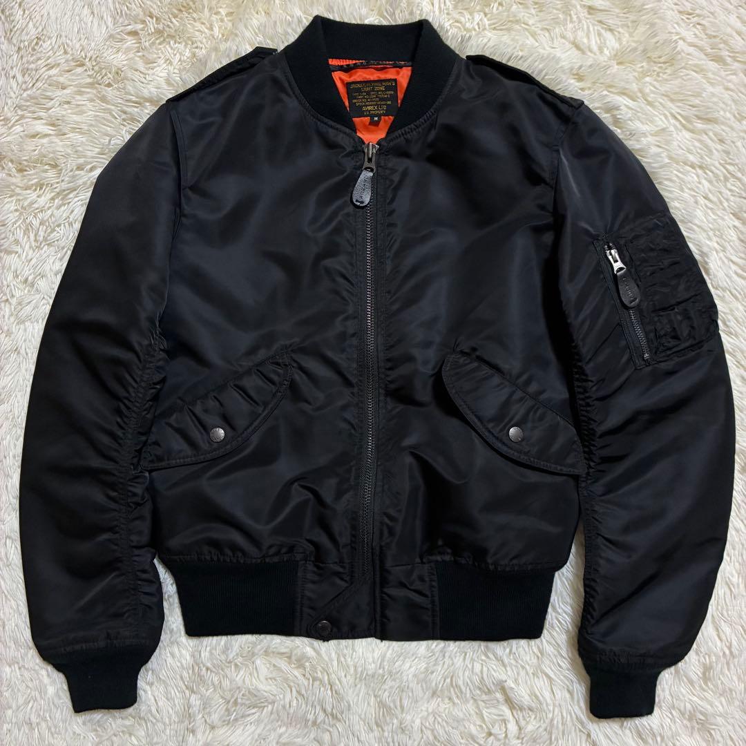 極美品 AVIREX フライトジャケット アーチロゴ コマーシャルロゴ M 黒
