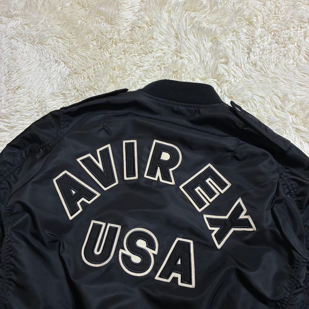 極美品 AVIREX フライトジャケット アーチロゴ コマーシャルロゴ M 黒