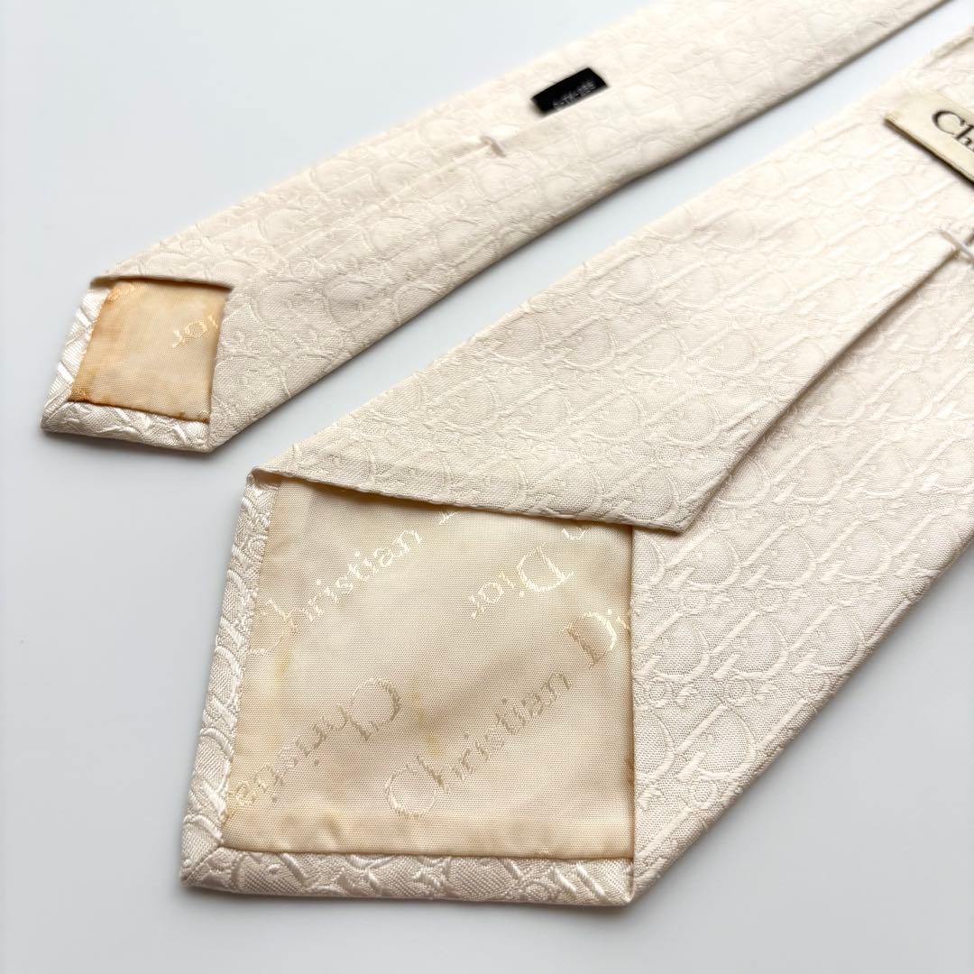 ꧁美品꧂ クリスチャンディオール ネクタイ トロッター オブリーク ホワイト