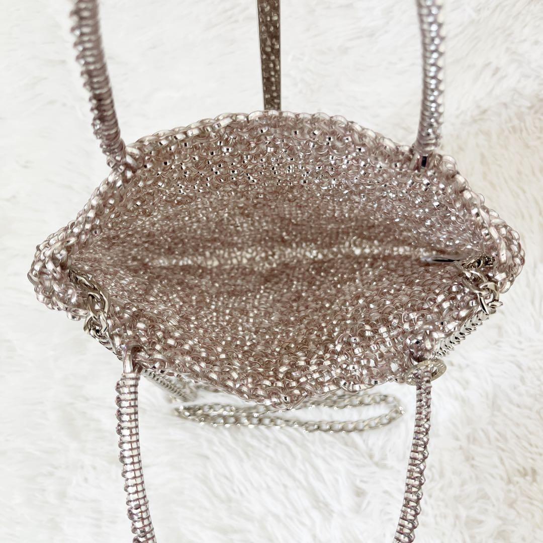 美品　アンテプリマ　スタンダードスクエアミディアム　ピンクシルバー　チェーン付き