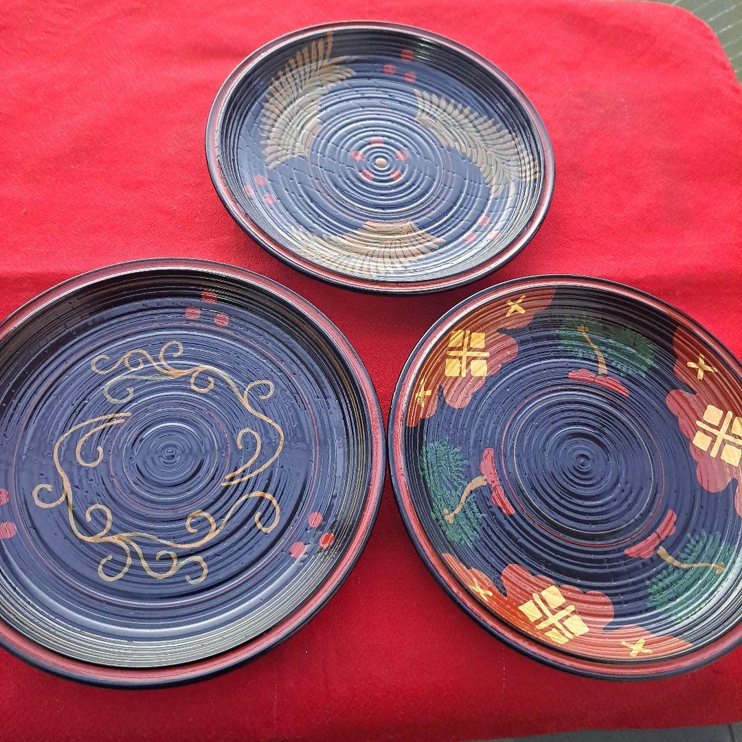 【平安表派 川瀬表完作 佐野長寛写 変絵 銘々皿×10客】天然木製　未使用/長期