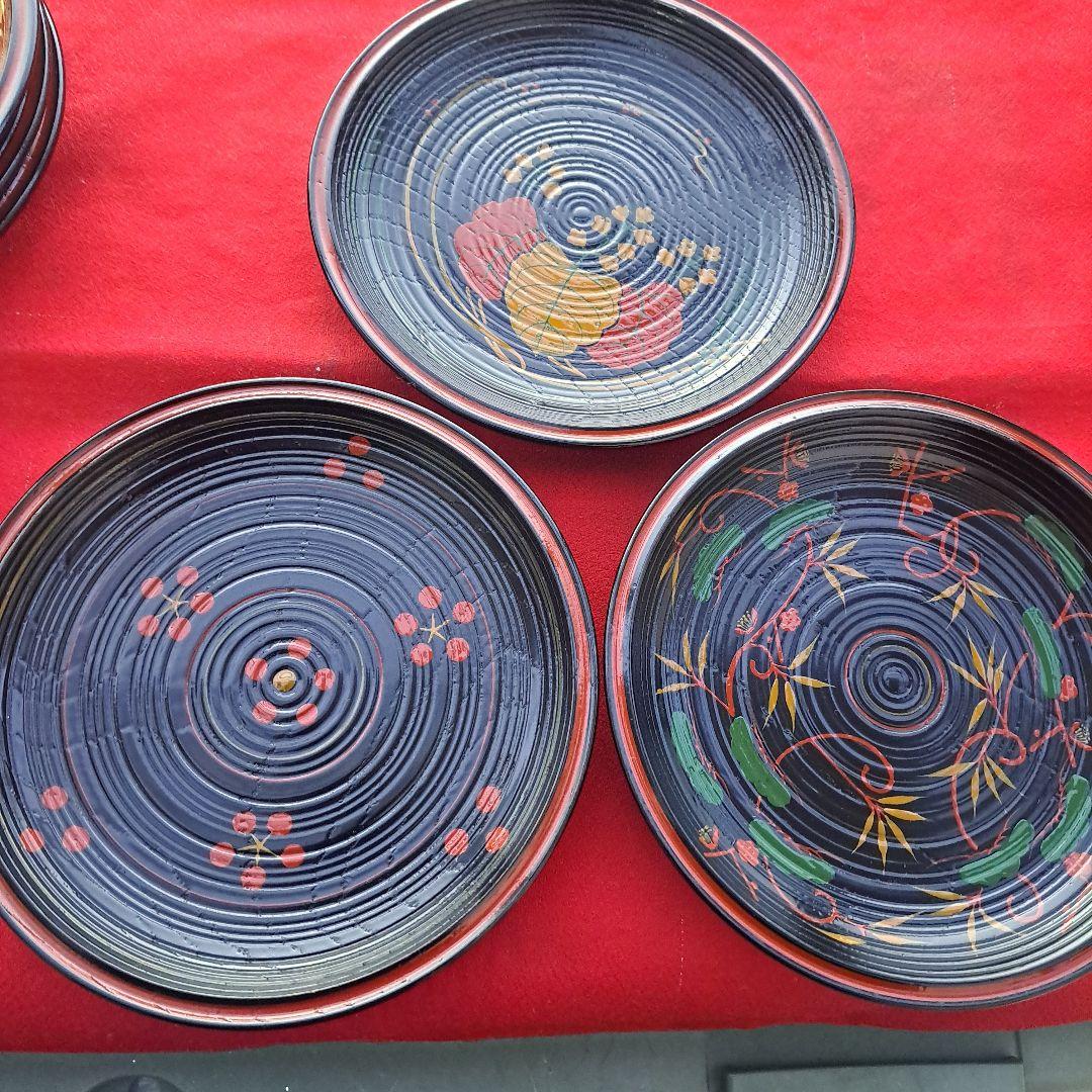 【平安表派 川瀬表完作 佐野長寛写 変絵 銘々皿×10客】天然木製　未使用/長期