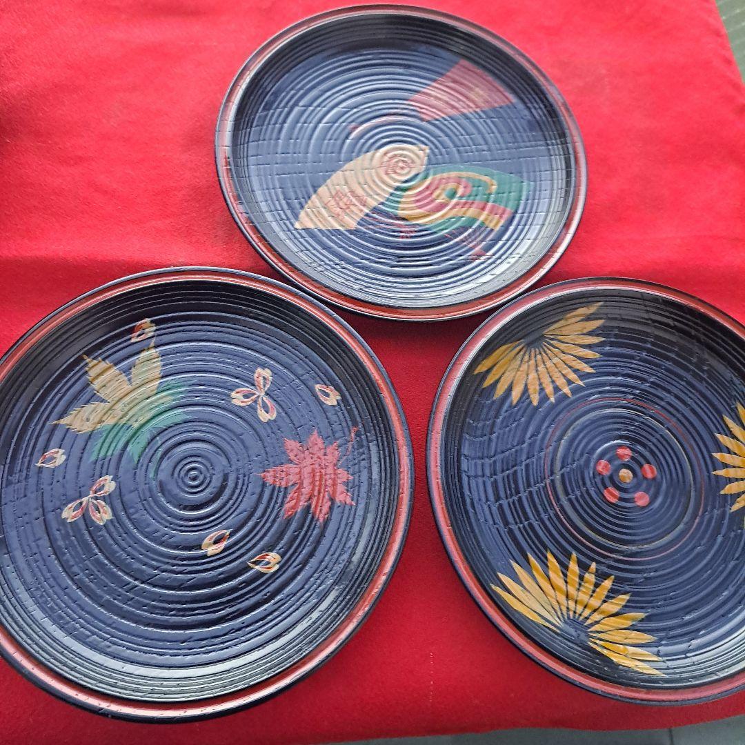 【平安表派 川瀬表完作 佐野長寛写 変絵 銘々皿×10客】天然木製　未使用/長期