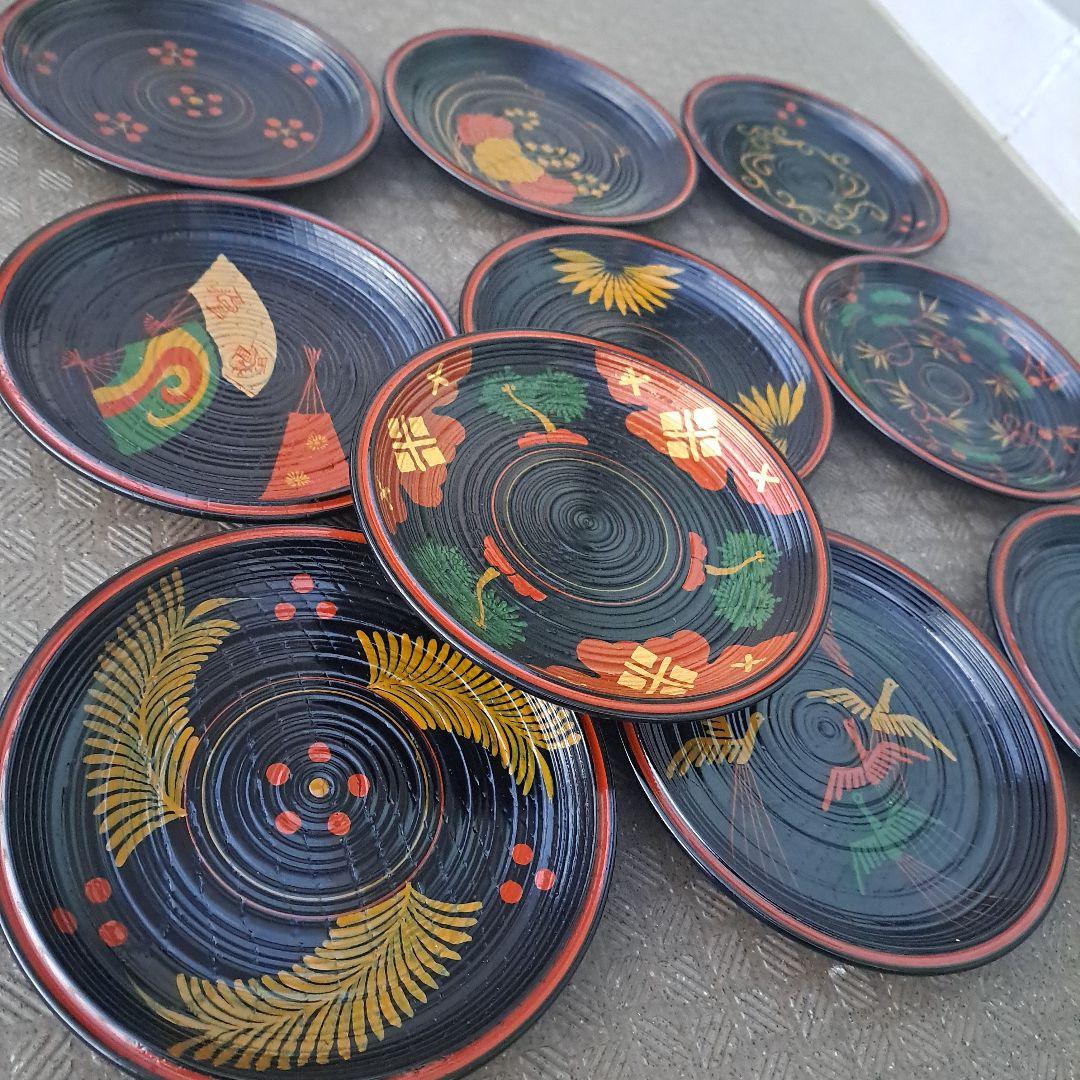 【平安表派 川瀬表完作 佐野長寛写 変絵 銘々皿×10客】天然木製　未使用/長期