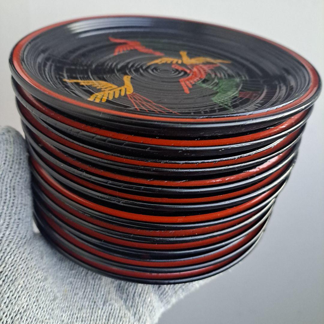 【平安表派 川瀬表完作 佐野長寛写 変絵 銘々皿×10客】天然木製　未使用/長期