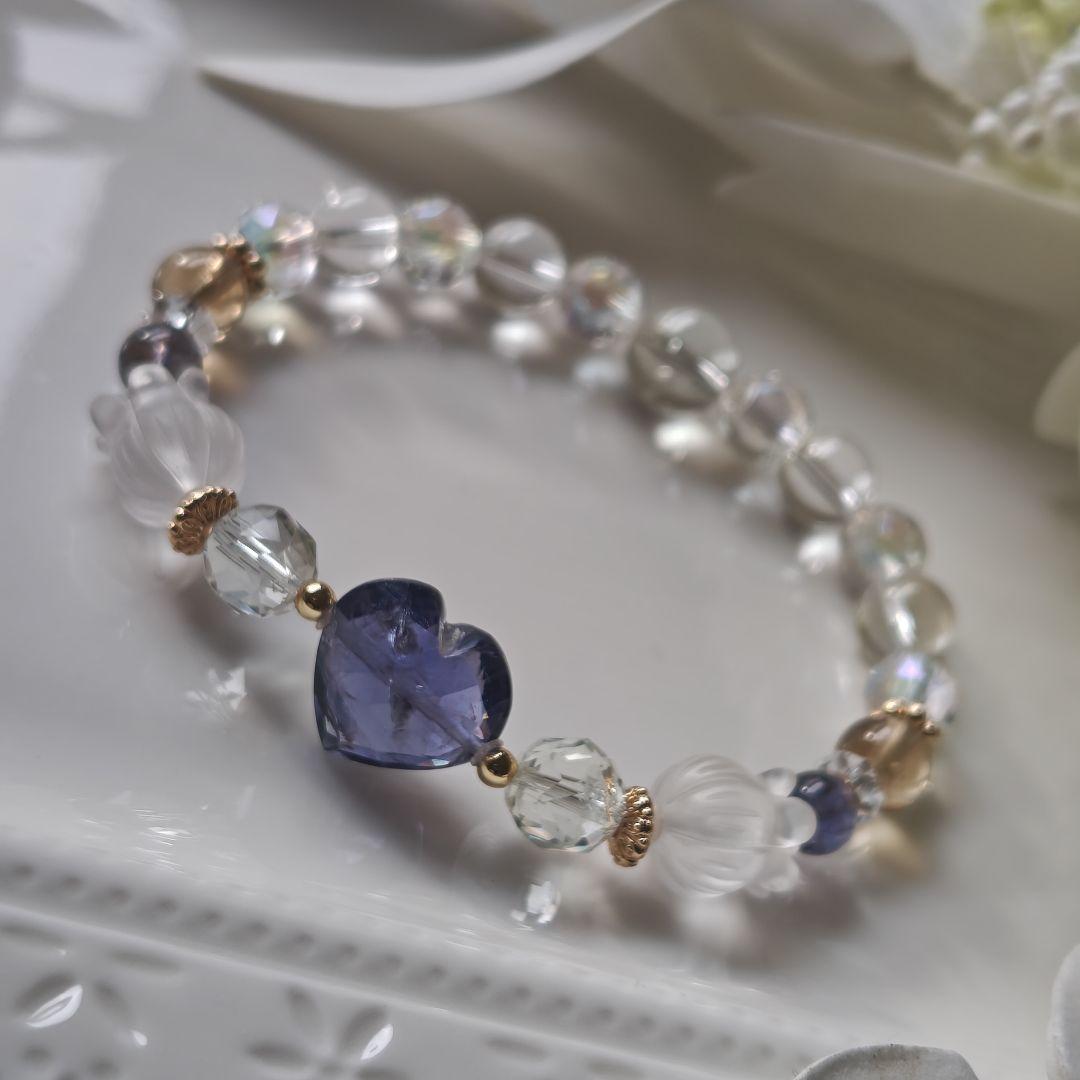 みゆ様♡専用です♡新作♡水ブレス✩宝石質アイオライト♡オーソクレース、グリーンア
