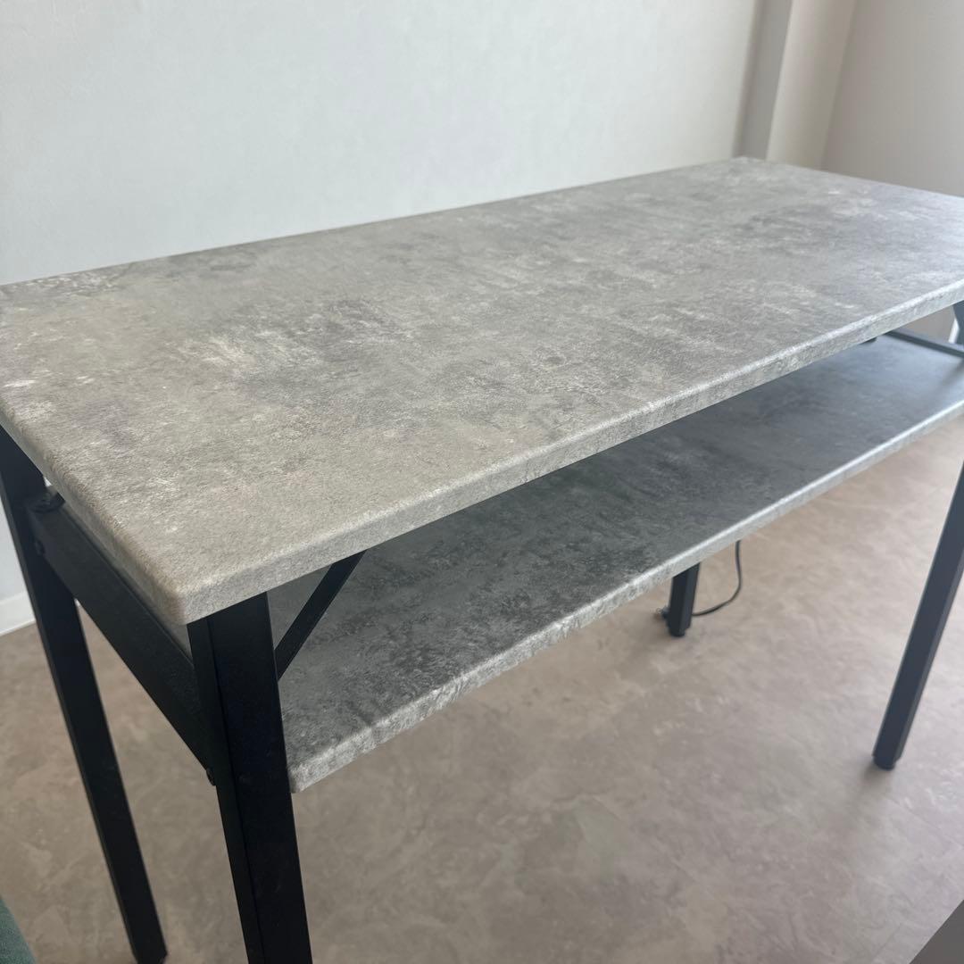 TAT ネイルテーブル　グレー合成石モダンテーブル 2段棚付き