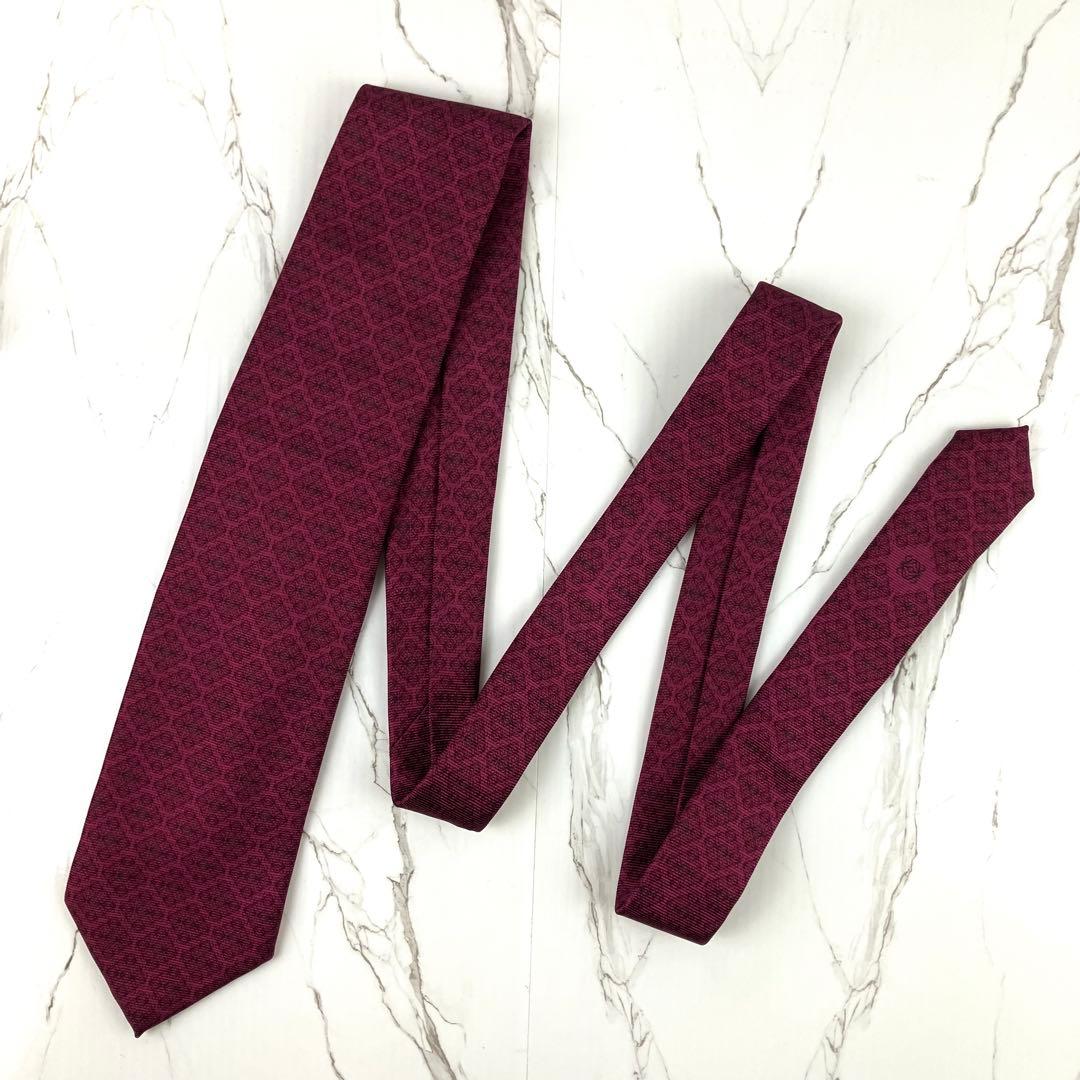 未使用級　LOEWE ロエベ　ネクタイ　アナグラム総柄　光沢　ワインレッド