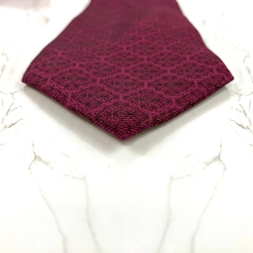 未使用級　LOEWE ロエベ　ネクタイ　アナグラム総柄　光沢　ワインレッド