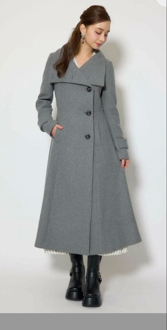 rienda 25オーバーネックシンデレララインコート/レディースロングコート