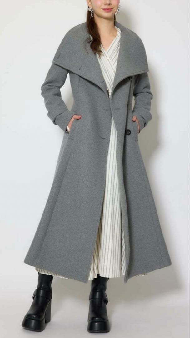 rienda 25オーバーネックシンデレララインコート/レディースロングコート