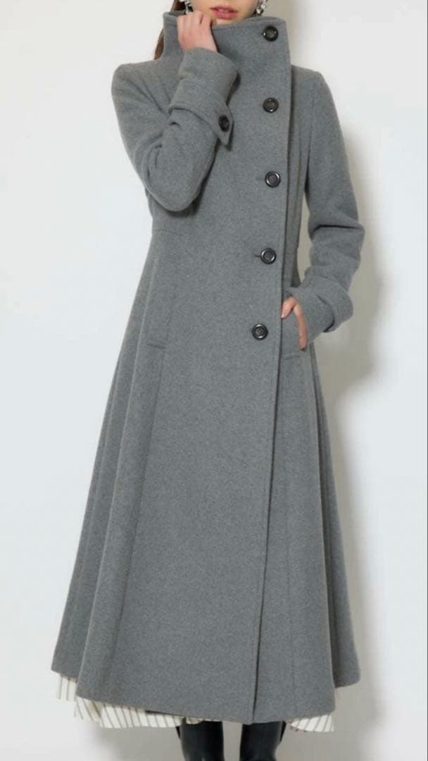 rienda 25オーバーネックシンデレララインコート/レディースロングコート