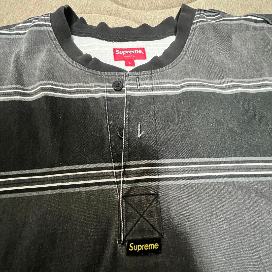 【即完売モデル】Supreme ヘンリーネック ボーダー ロンT Lサイズ